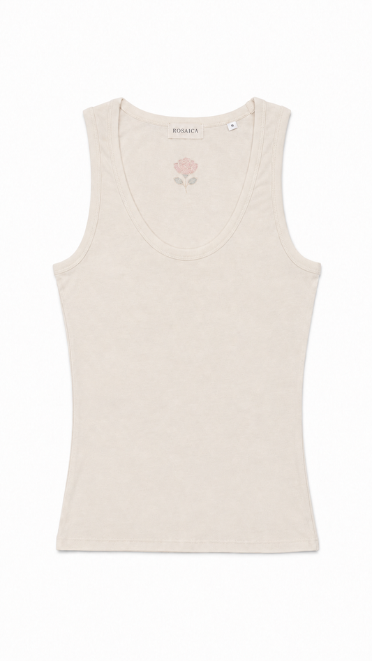 Débardeur femme Rosaïca – Rose brodée dos 180 GSM