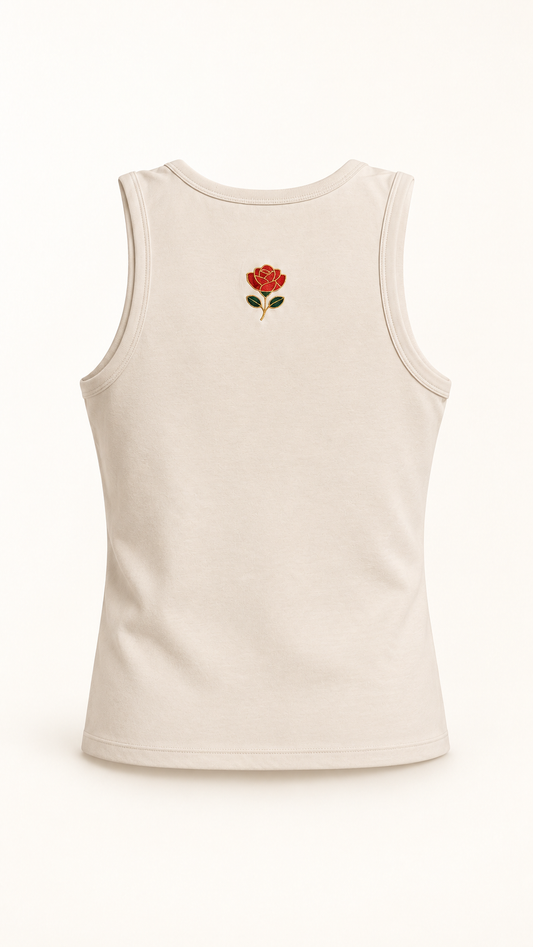 Débardeur femme Rosaïca – Rose brodée dos 180 GSM